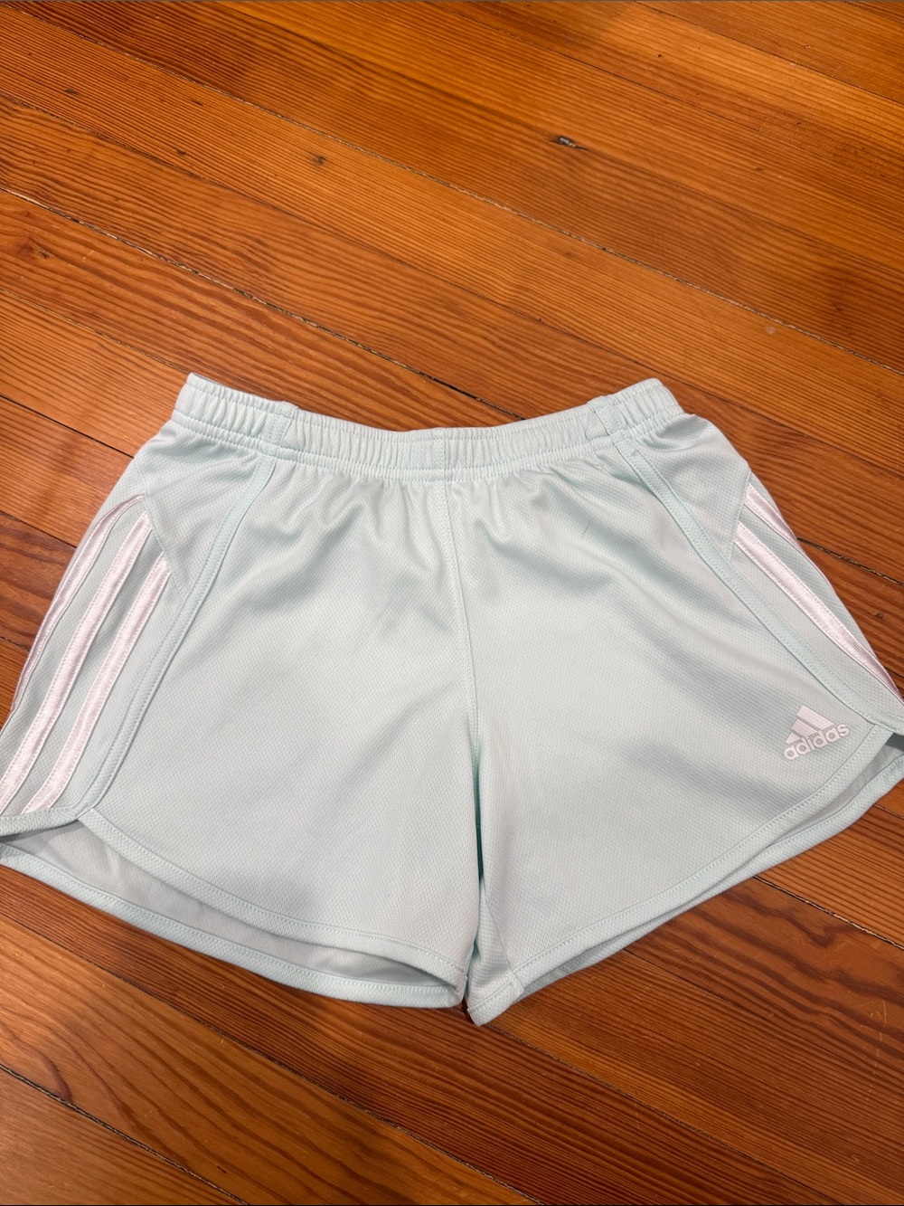 adidas Women's Mint Green Athletic Shorts with White Stripe